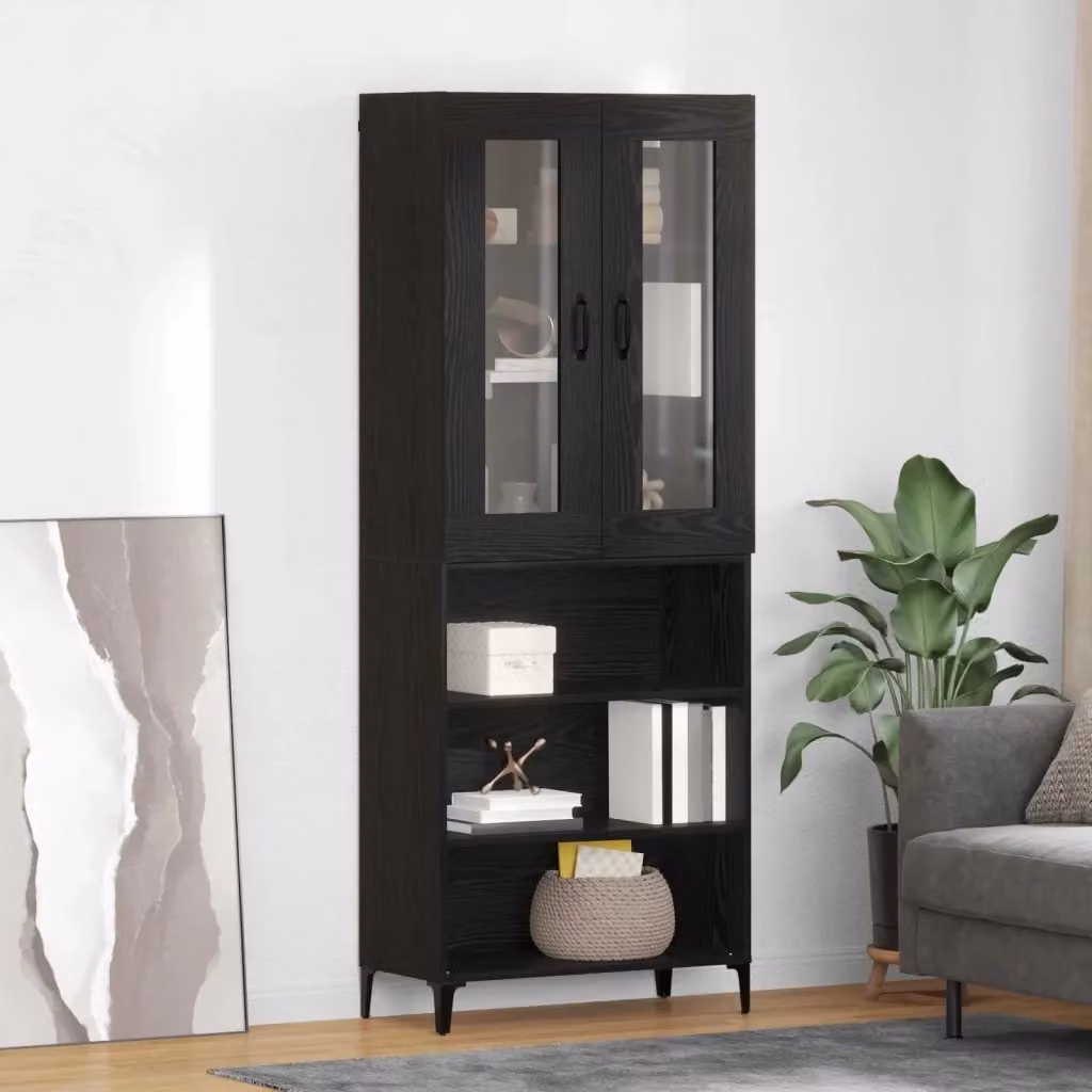 Credenza Buffet da pranzo moderna in legno multistrato Rovere e Nero L: 69,5 cm, P: 34 cm, H: 180 cm – 2