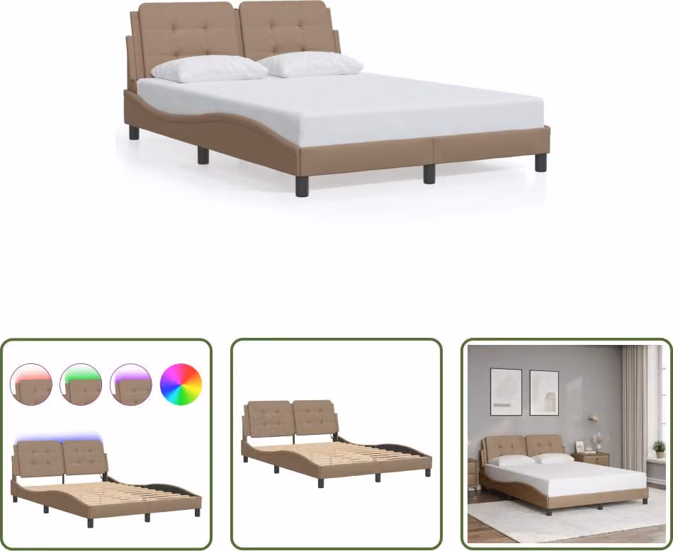 The Living Store Struttura letto con LED cappuccino-marrone 120x200 cm in ecopelle