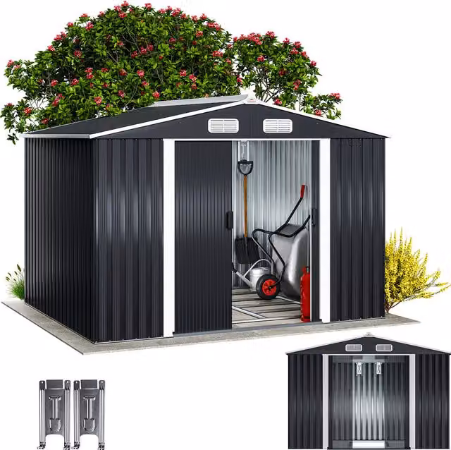 Casetta da giardino moderna Gardebruk in acciaio antracite con porta scorrevole e ventilazione del tetto L: 260 cm, P: 205 cm, H: 180 cm – 1