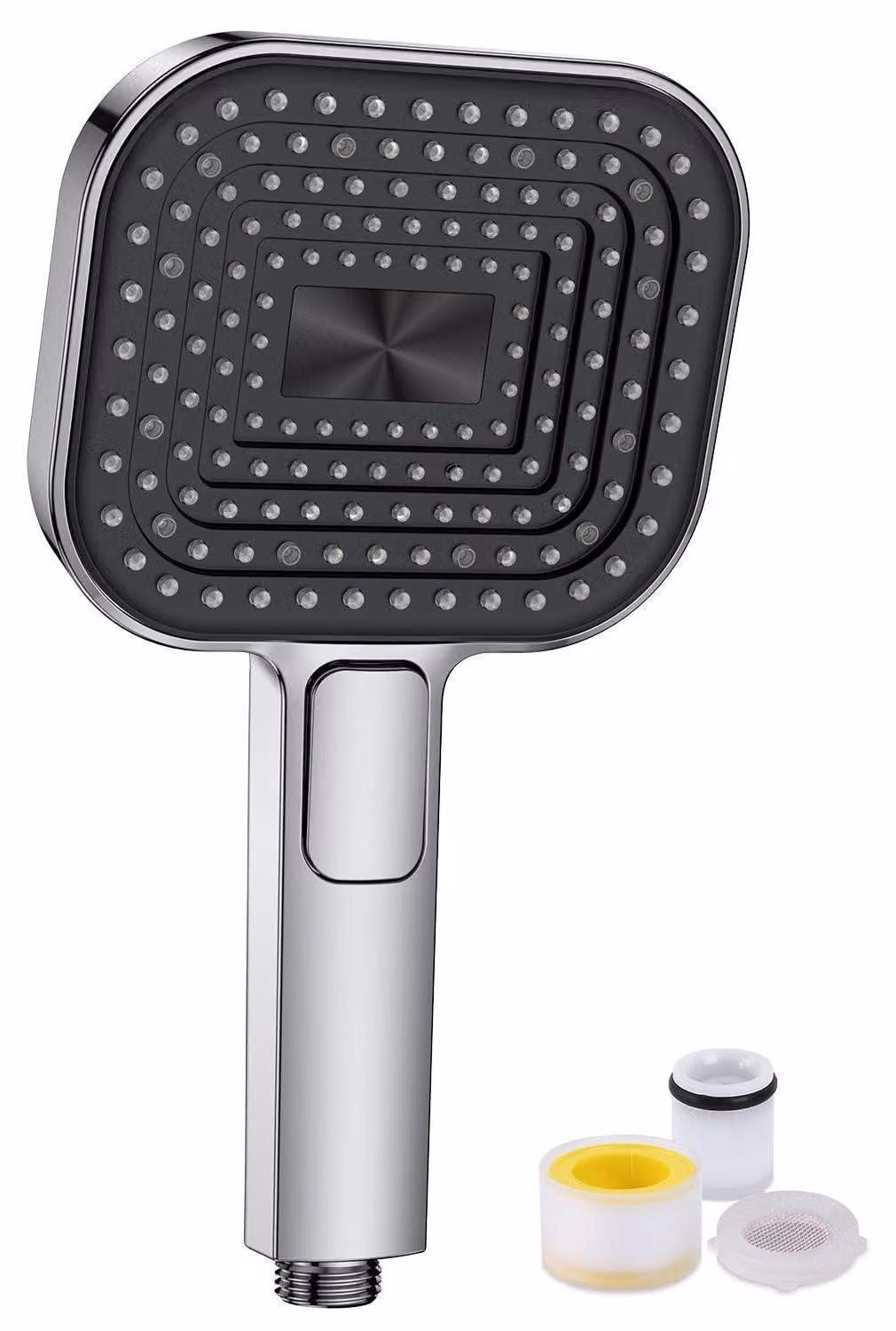 Doccia a risparmio idrico, diametro 135 mm, con funzione anticalcare, 3 getti, finitura cromata argento