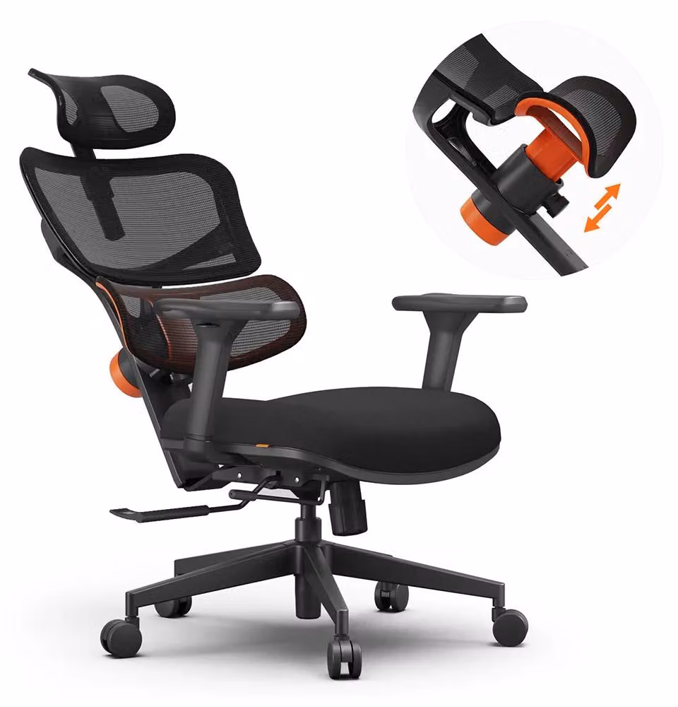 Sedia da ufficio ergonomica - NT001 - Supporto lombare regolabile - Braccioli regolabili in 3 dimensioni - Poggiatesta - Regolabile in altezza - Con rotelle