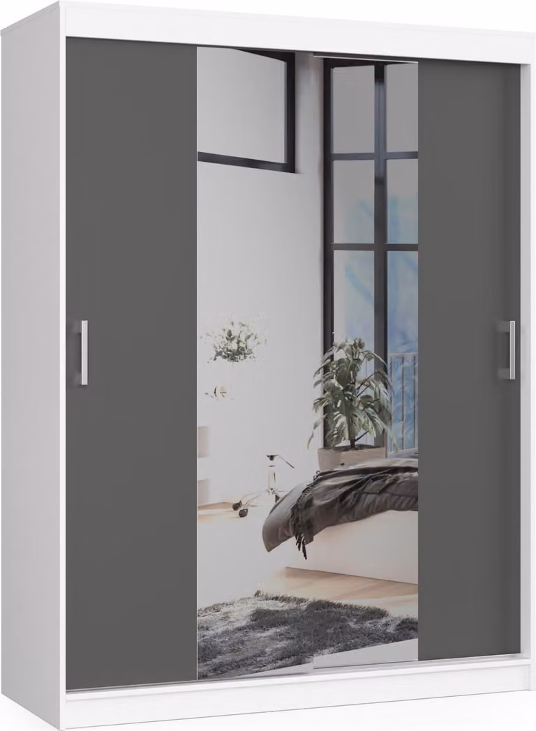 Akord Armadio Scorrevole Bianco-Grigio Grafite 150X60X200 Cm