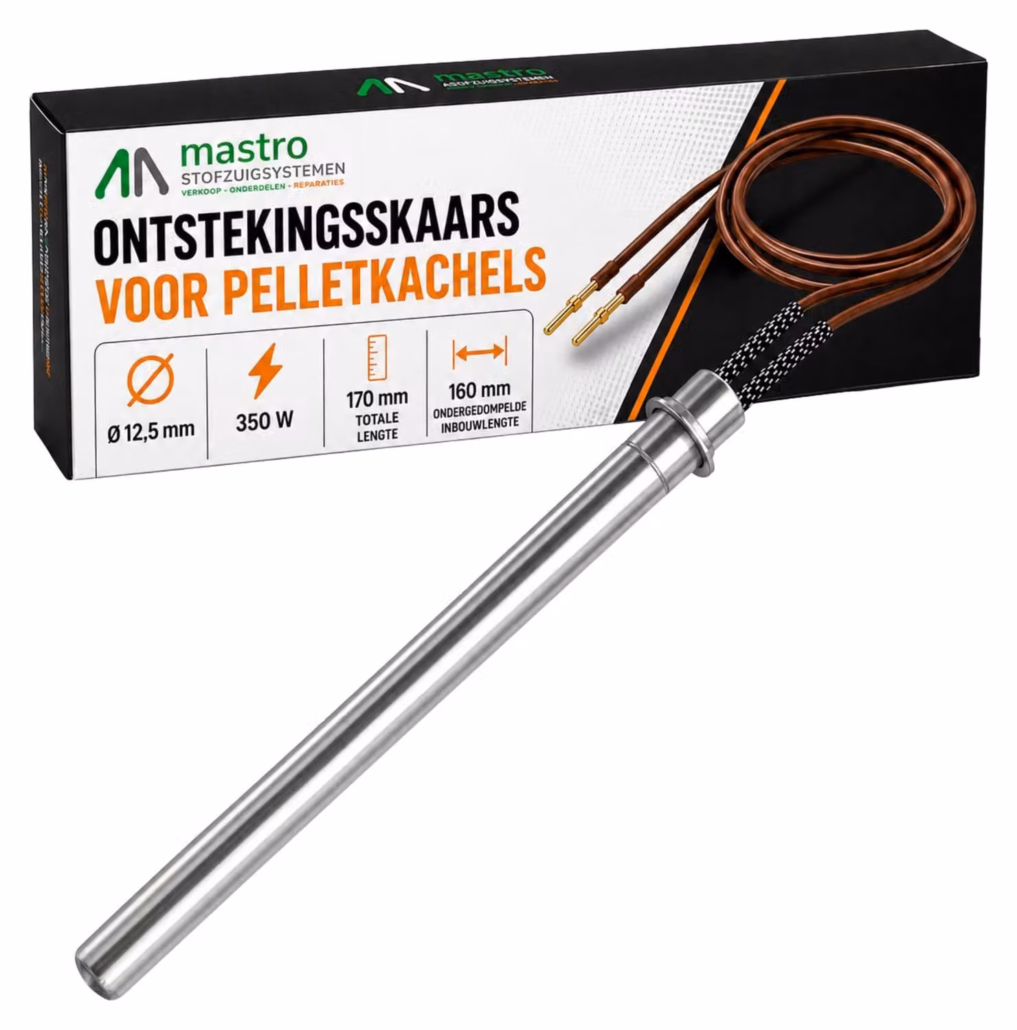Candela per stufa a pellet, 350 watt, lunghezza 160/170 mm, diametro 12,5 mm