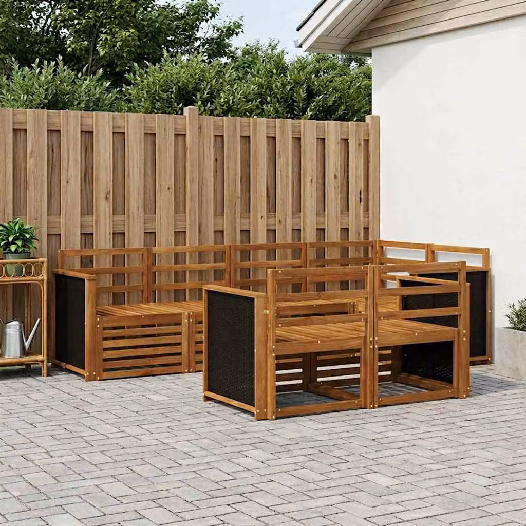 Set di divani da esterno vidaXL a forma di L in legno di acacia con cuscini, marrone e bianco
