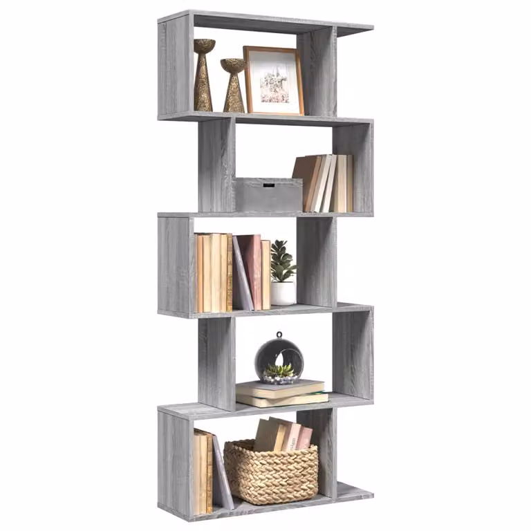 Libreria Divisorio vidaXL a 5 Piani in MDF Grigio, Design Moderno e Geometrico, L 70 cm x P 24 cm x H 161 cm
