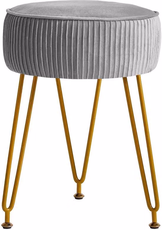 Pouf in velluto rotondo Unyqoos® – pouf multifunzionale, utilizzabile come poggiapiedi, seduta o sgabello da trucco, con gambe in acciaio dorato, elegante pouf imbottito per il soggiorno