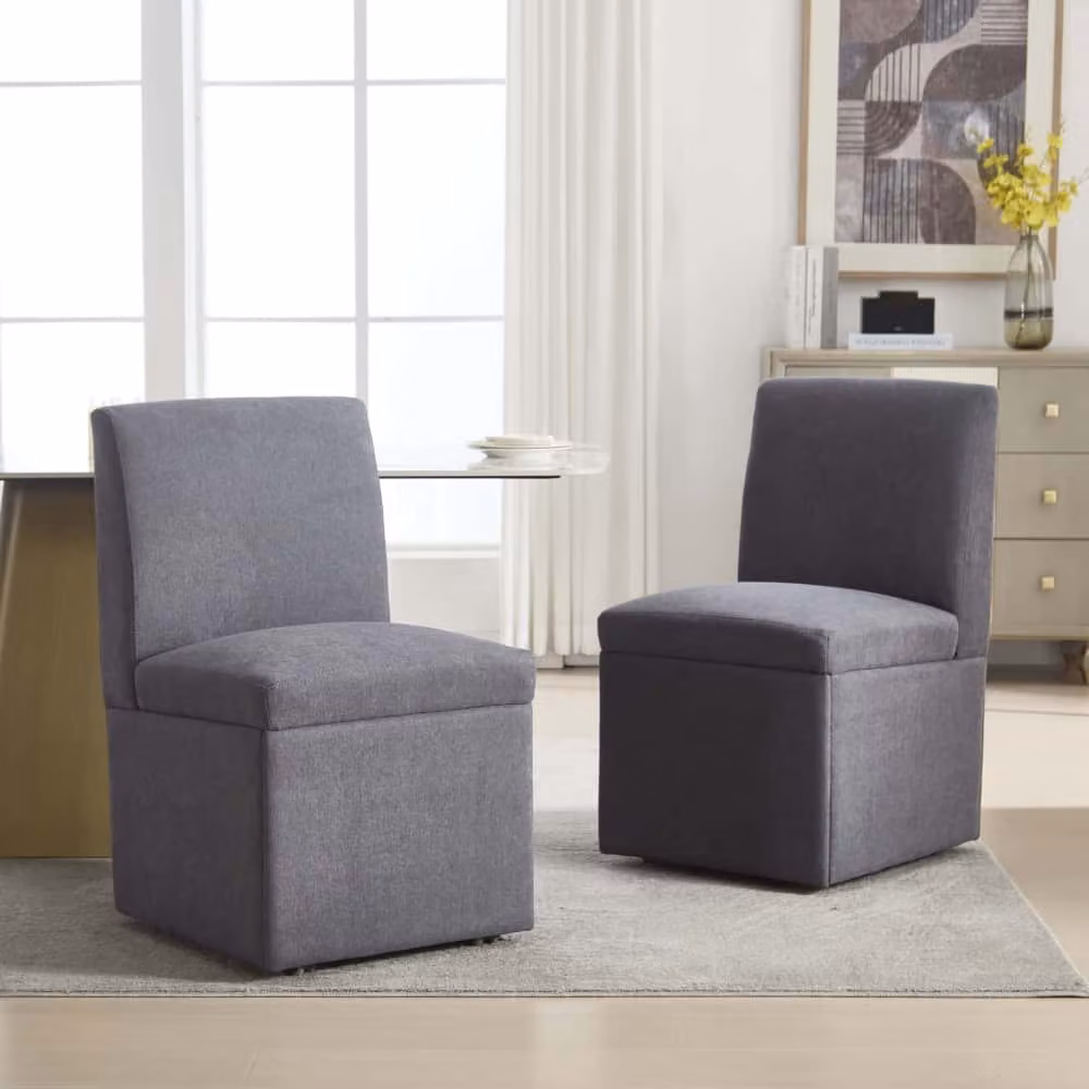 AIORBER sedie per sala da pranzo, set di 2, imbottite, con spazio di archiviazione e rotelle, sedie girevoli in tessuto, morbide e confortevoli, per sala da pranzo, soggiorno, 50x59x86cm, grigio scuro