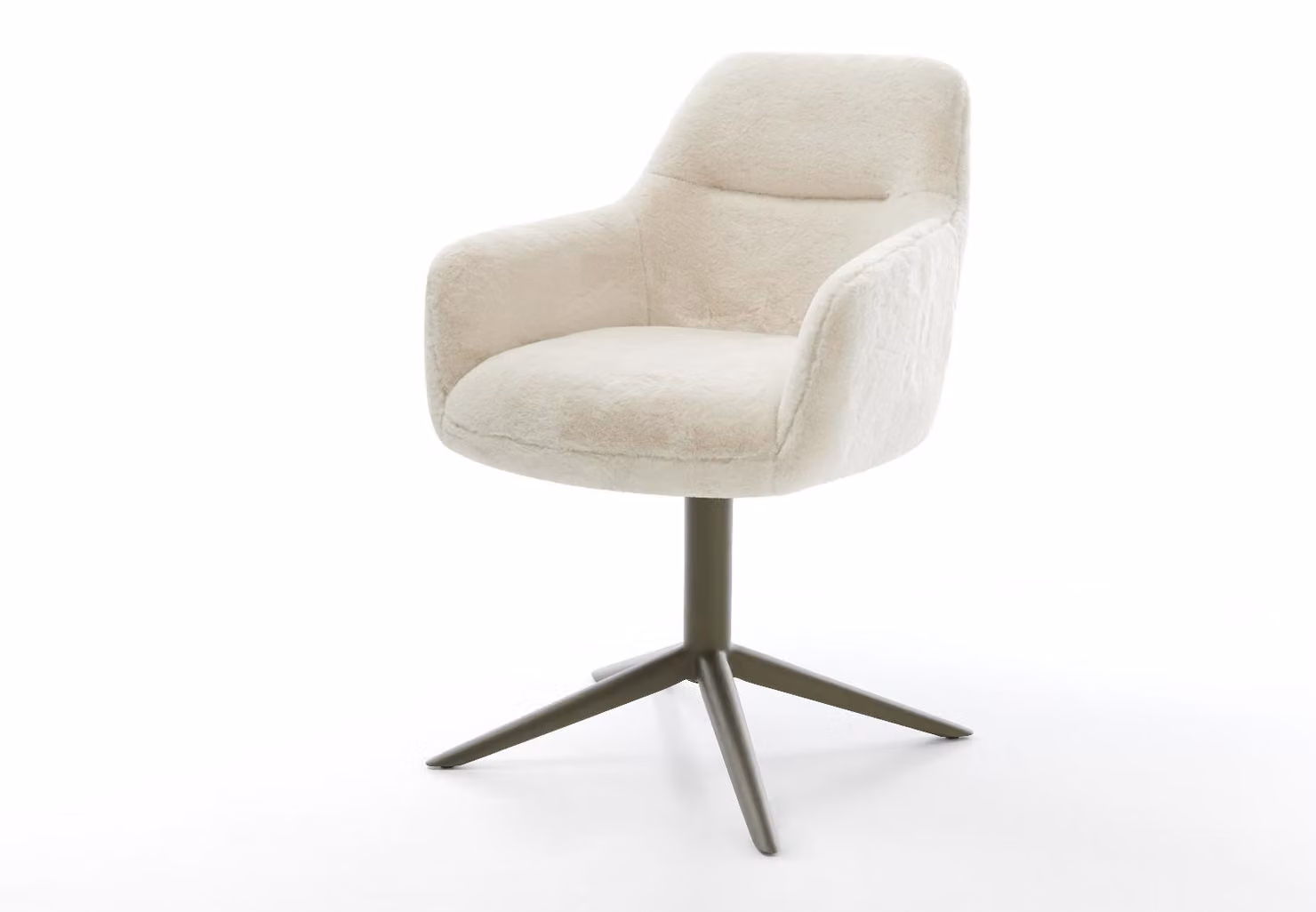 DELIFE Sedia girevole Pejo-Flex in peluche bianco crema, base con finitura effetto titanio, rotazione a 360°, funzione oscillante, molle insacchettate