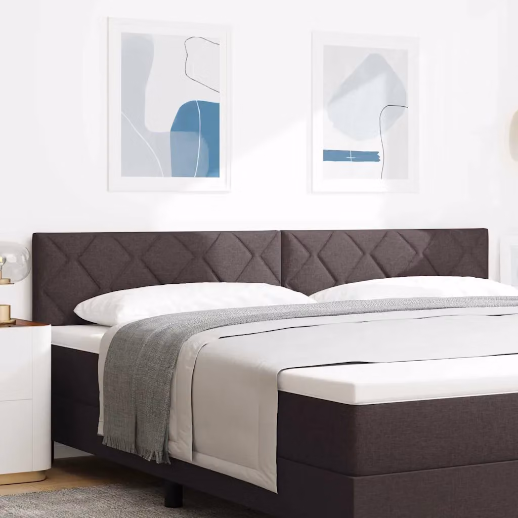 Testiera per letto moderna vidaXL in tessuto marrone con struttura in legno di pino e pannello imbottito con design geometrico