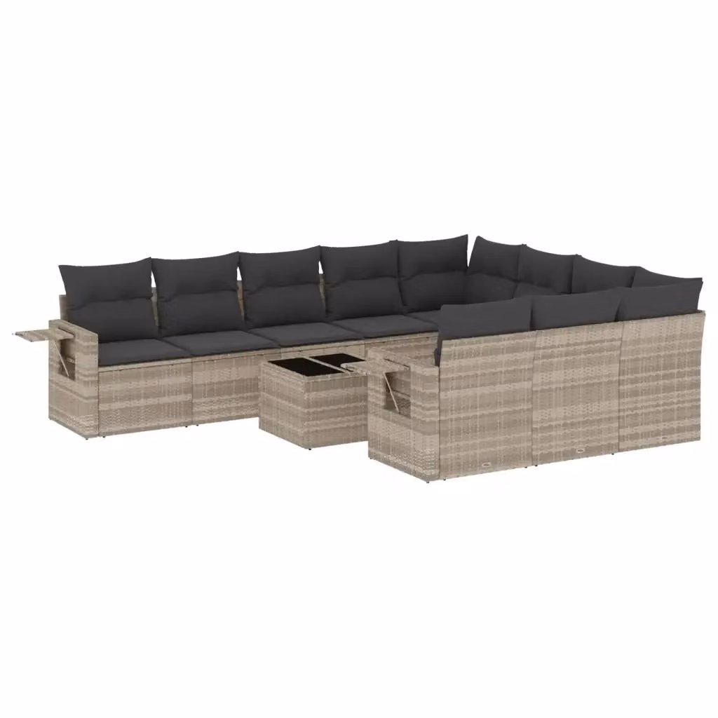 vidaXL Set Divani da Giardino 11 pz in Polyrattan Grigio con Cuscini e Tavolino da Esterno – 2