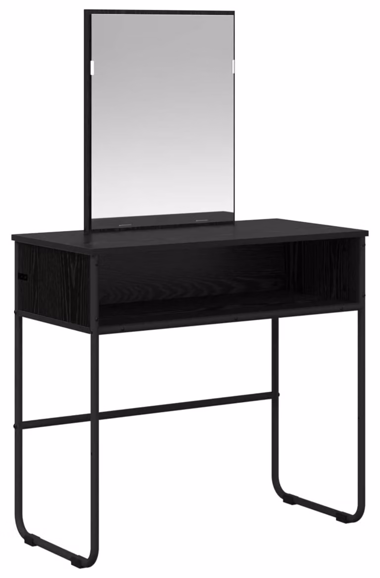 Comò da trucco in legno impiallacciato nero, dimensioni 81 x 40 x 131 cm