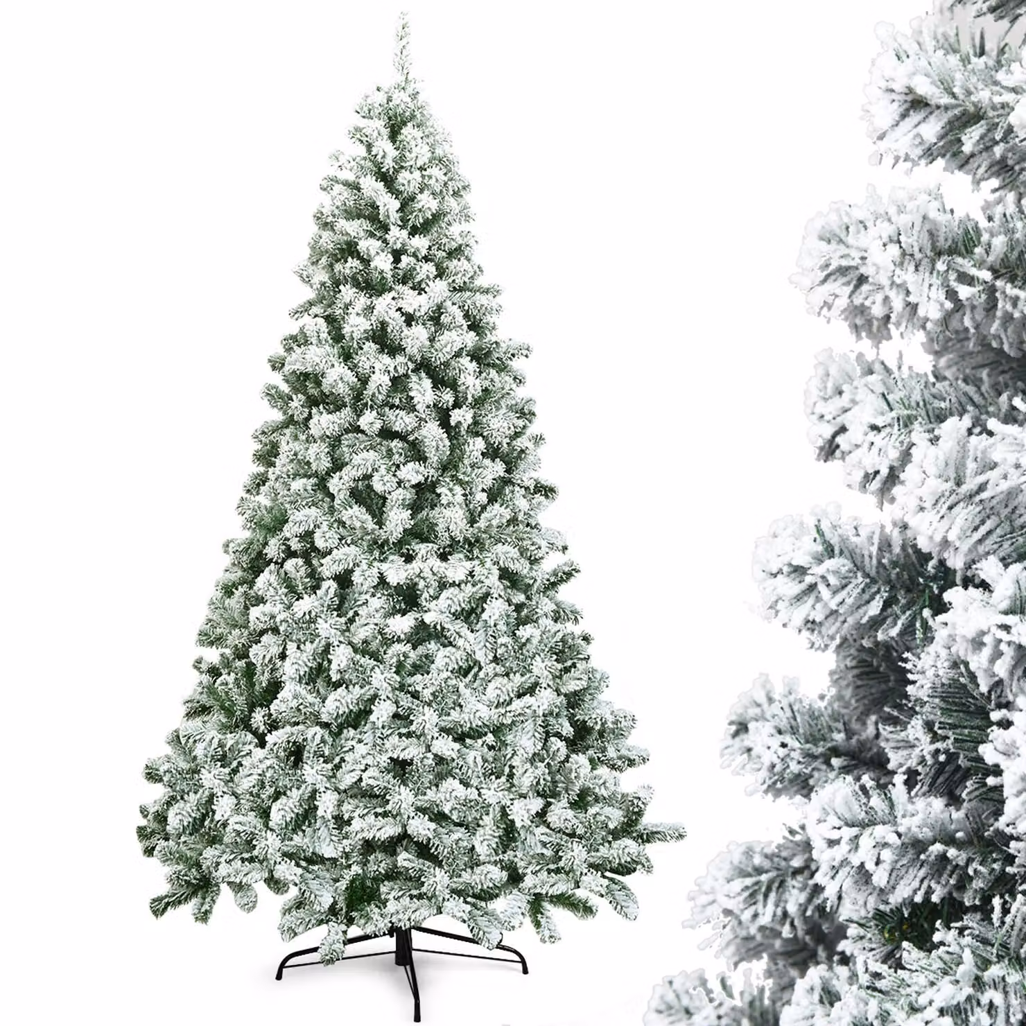 COSTWAY Albero di Natale artificiale 225 cm, albero di Natale con neve, 1346 cime in PVC, supporto in metallo e sistema pieghevole, albero di Natale albero artificiale di Natale