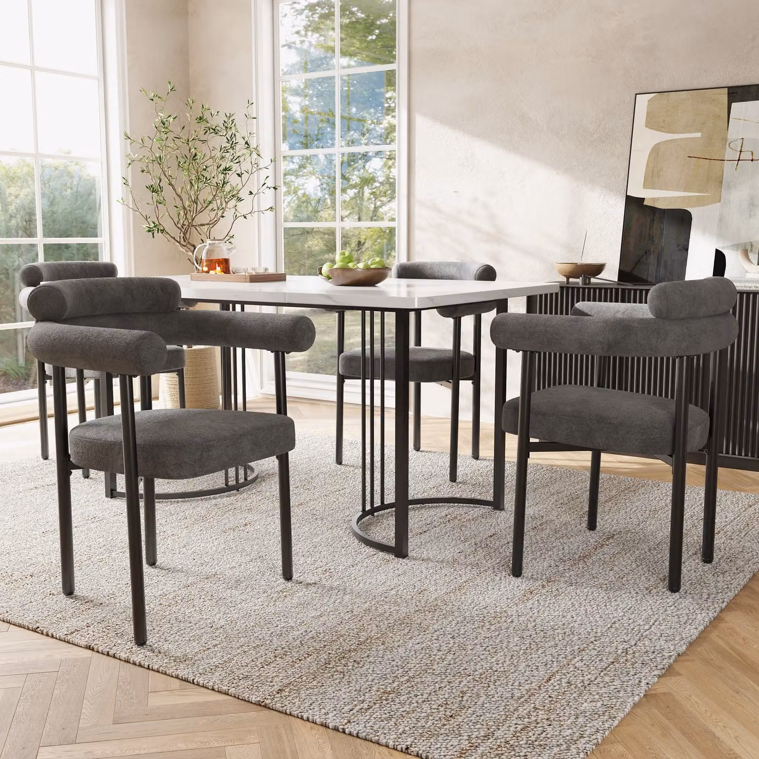 Set di 4 sedie da sala da pranzo Flieks con rivestimento in velluto, sedia da cucina imbottita con gambe in metallo, sedia da lavoro sedia da soggiorno poltrona, grigio