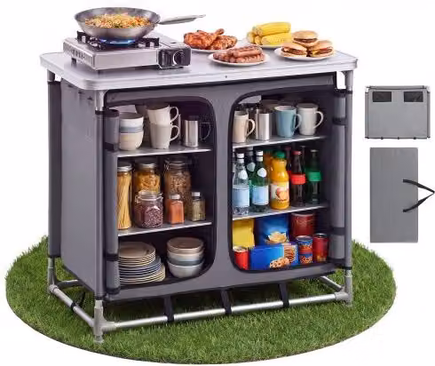VEVOR Mobile Portaoggetti Pieghevole Portatile, Tavolo Cucina Portatile Telaio in Alluminio da Esterno Postazione Compatta da Campeggio Picnic Viaggio Feste all'Aperto 6 Ripiani Borsa da Trasporto
