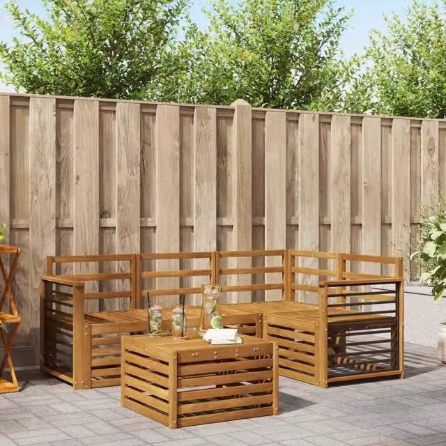 Set di divani da esterno 5 pz Naturale Poliestere 3374779