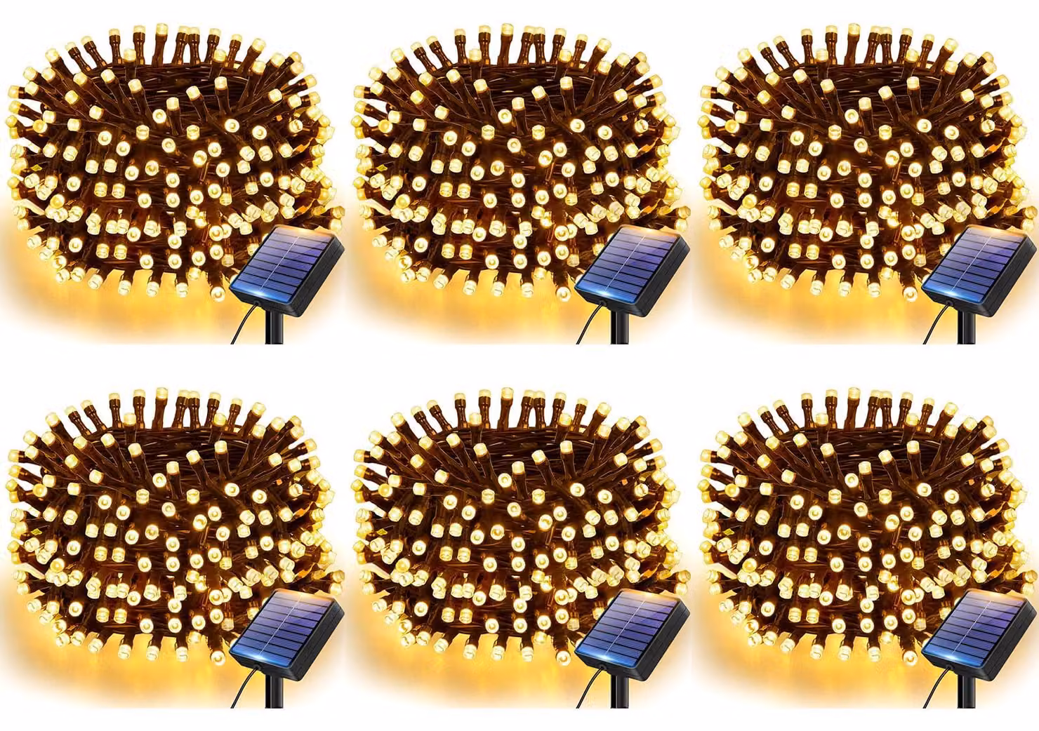 Catena luminosa solare, 6 metri, 60 LED, grado di protezione IP65, luce bianco caldo, 8 modalità