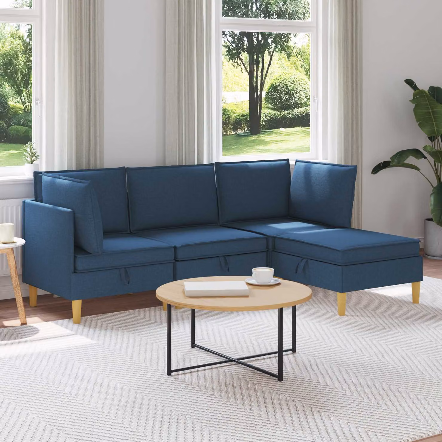 Set di divani modulari vidaXL a forma di L con spazio di archiviazione, 4 pezzi, Blu