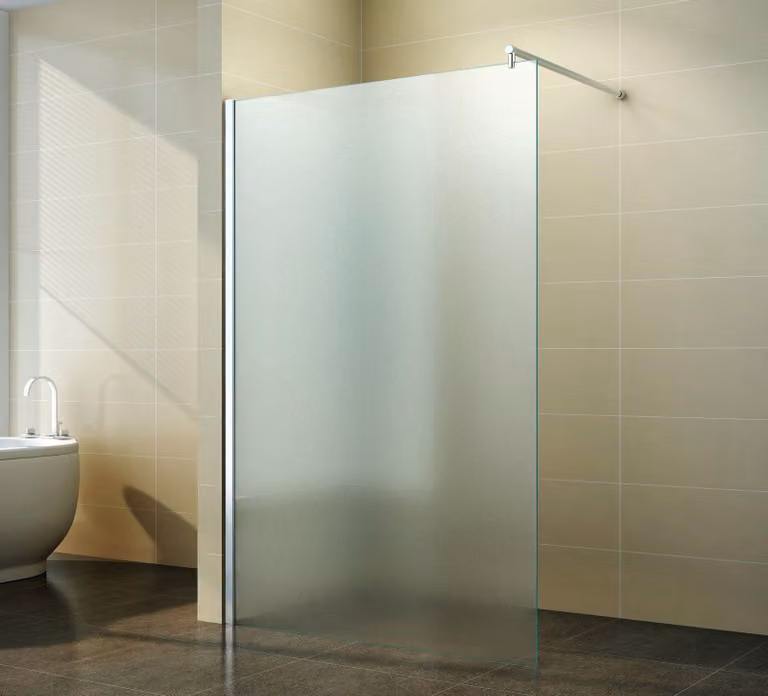 Box doccia walk-in, parete laterale da 140 cm, vetro satinato a tutta superficie, vetro NANO da 10 mm, modello Jupiter