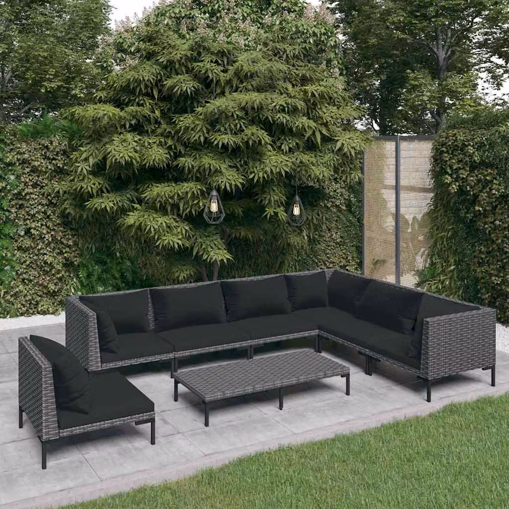Set da giardino vidaXL composto da 8 pezzi con divani a L, tavolino e cuscini in polyrattan color antracite