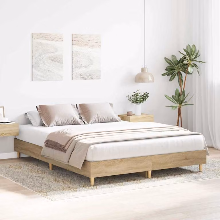 Struttura del letto moderna vidaXL Sonoma in legno ingegnerizzato, marrone e beige, L: 155 cm, P: 206 cm, H: 25 cm