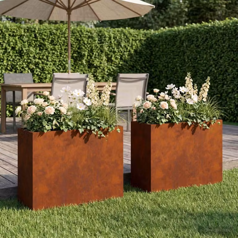 Set di 2 vasi da giardino vidaXL in acciaio color marrone, L/P/H: 50 x 20 x 40 cm