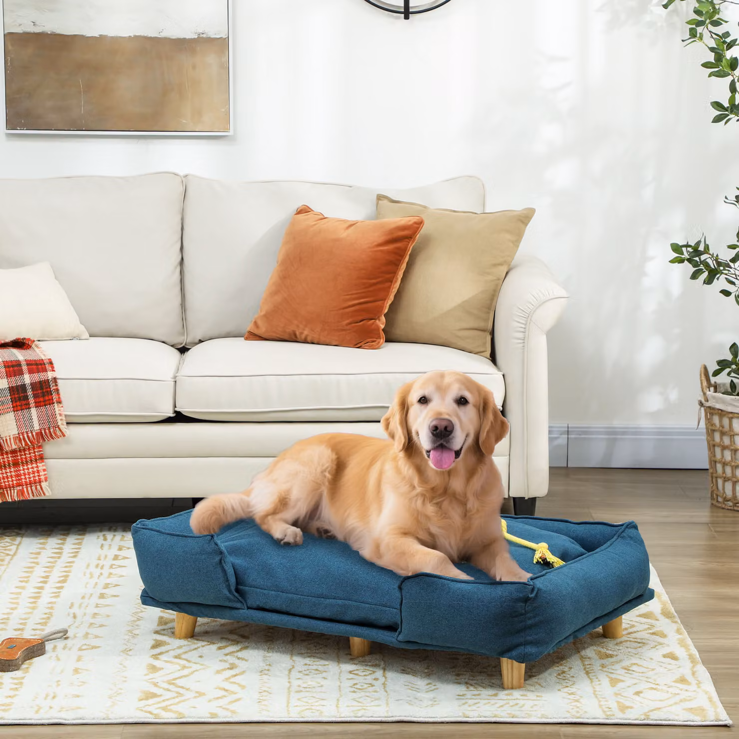 Divano lettino per cani PawHut con cuscino rimovibile, Blu, L: 96 cm, P: 66 cm, H: 24 cm – 2