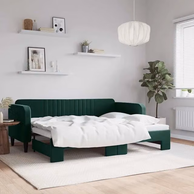 Divano Letto con Letto Estraibile Verde Scuro 80x200cm Velluto 3197058