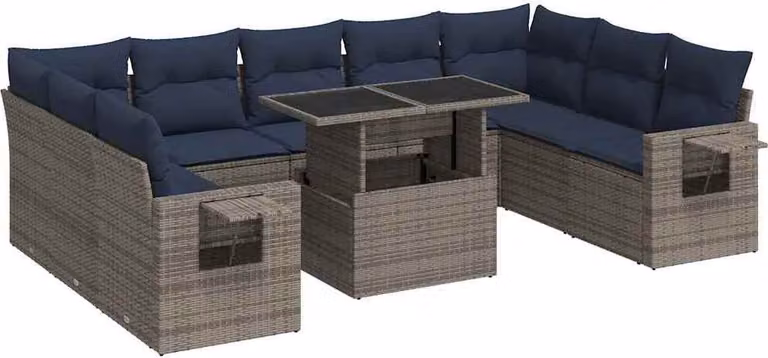 Divano Giardino 10 pz con Cuscini Grigio in Polyrattan Acacia