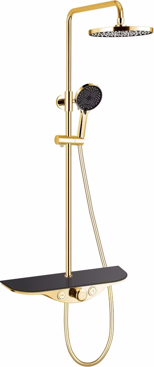 Mexen Exxo set doccia a parete con soffione e miscelatore, oro/nero - 78113-75