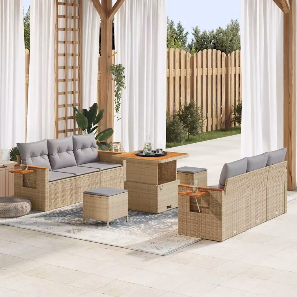 Set Divano da Giardino vidaXL 11 Pezzi a Forma di U con Cuscini Beige e Grigio – 1