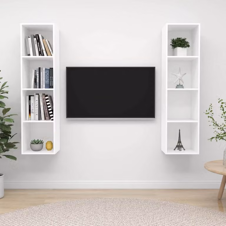 Set di 2 mobili TV da parete vidaXL bianchi in legno e MDF per soggiorno in stile moderno