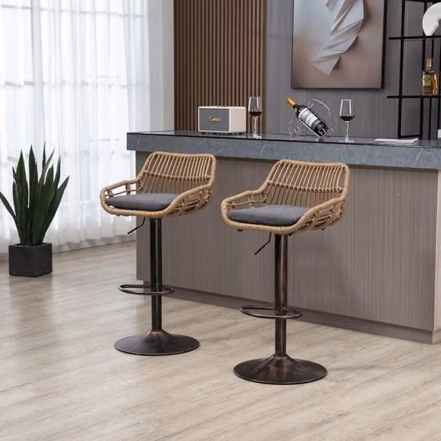Set 2 sgabelli da bar girevole regolabile in altezza ¨C Minimal ¨C rattan grigio design moderno per cucina sala pranzo