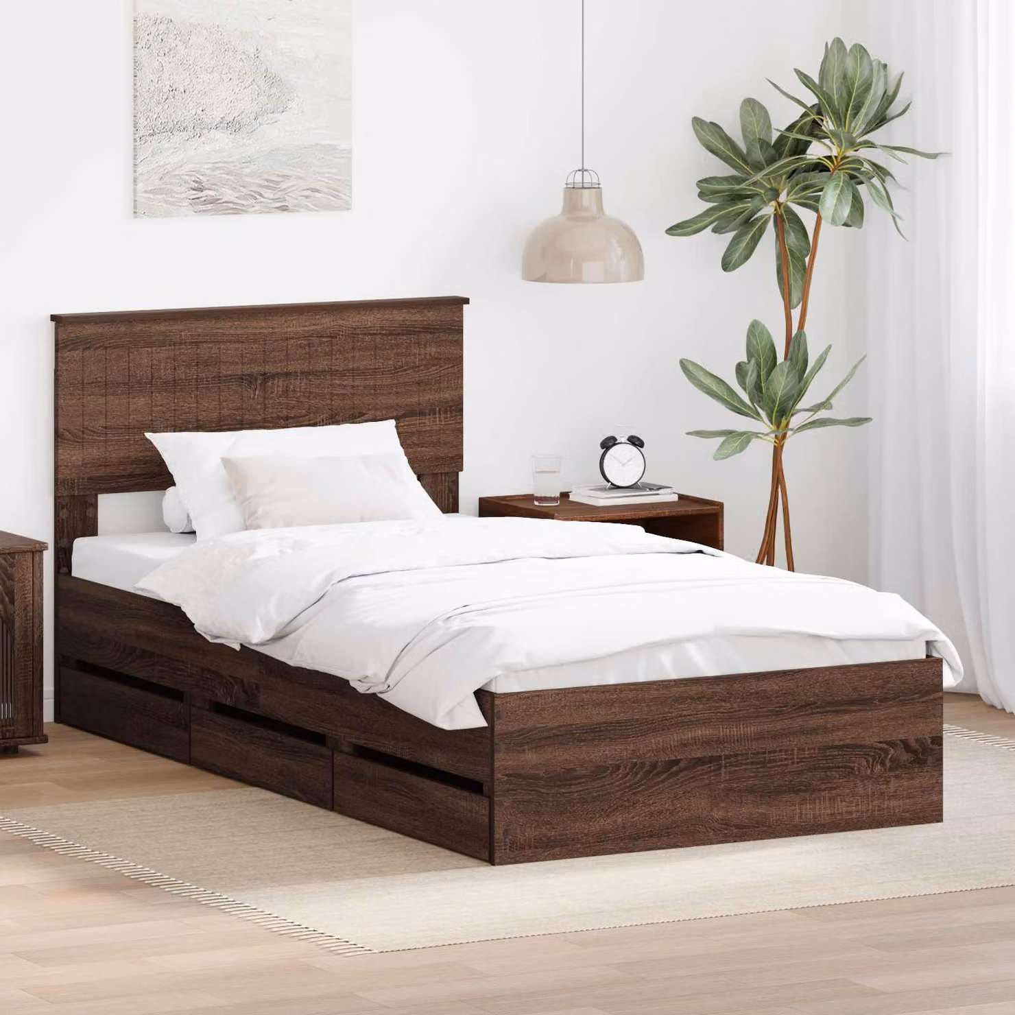 Struttura del letto con cassetto vidaXL in rovere marrone, dimensioni 100 x 200 cm