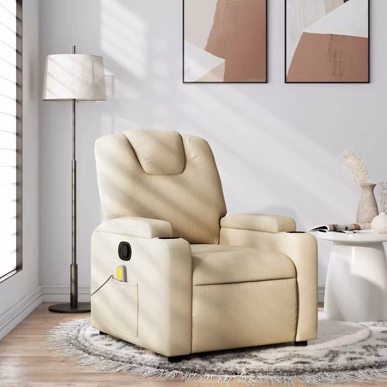 vidaXL Poltrona Reclinabile Relax Moderno in Tessuto Beige con Braccioli