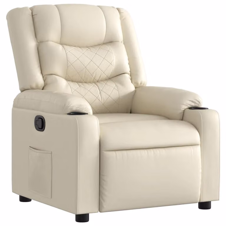 Poltrona reclinabile regolabile, rivestita in ecopelle, color crema, dimensioni 77x93x99 cm