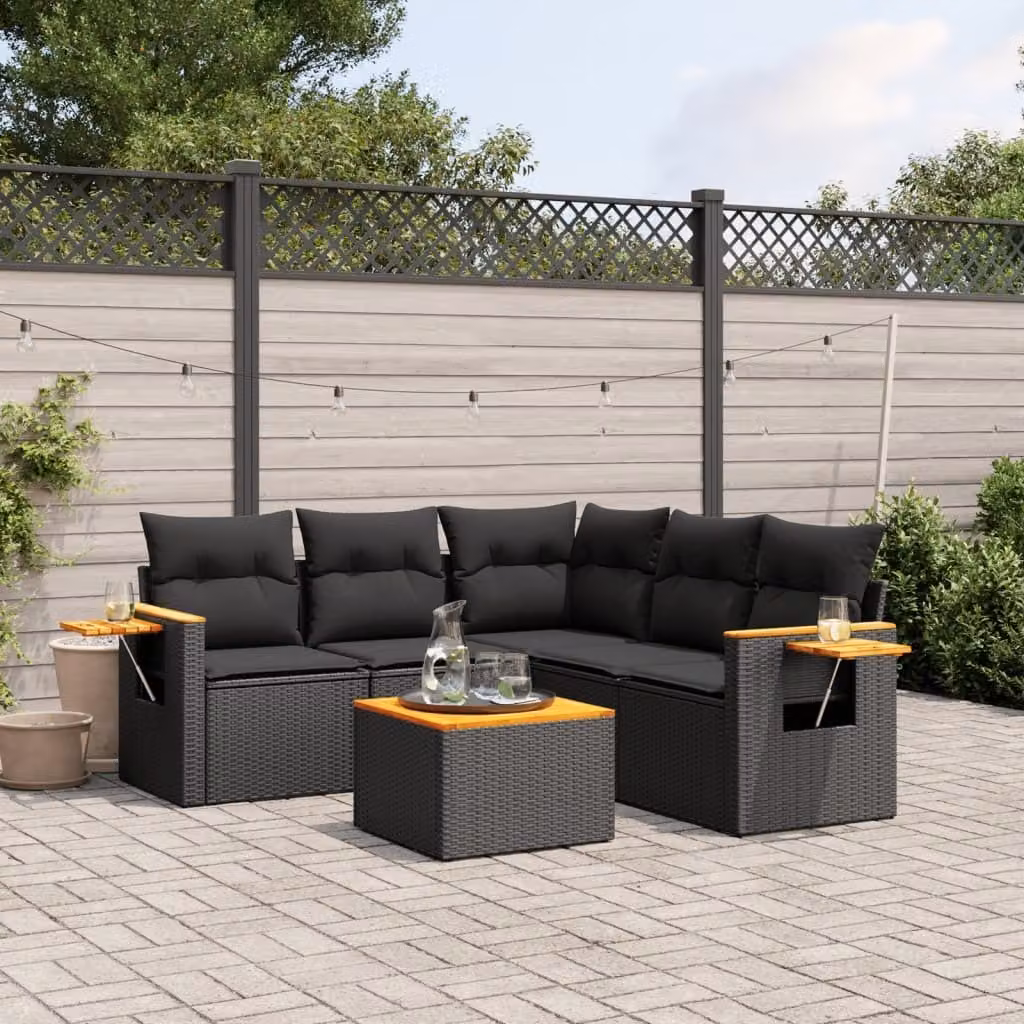 Maison Exclusive - Set Divano da Giardino 6 pz con Cuscini Nero in Polyrattan