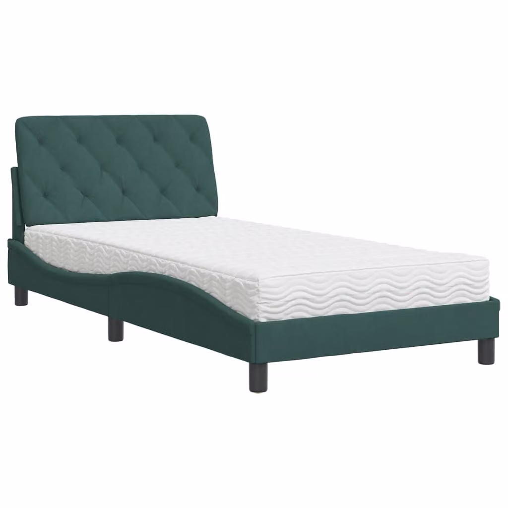 Letto con Materasso Verde Scuro 100x200 cm in Velluto