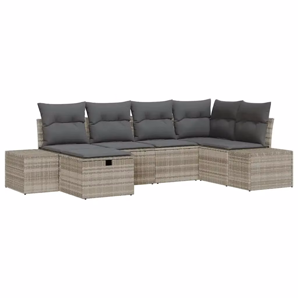 Set di divani da giardino vidaXL a forma di L in rattan grigio con 7 pezzi e cuscini inclusi – 2