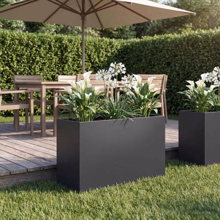 Vaso da giardino vidaXL in acciaio nero L: 80 cm, P: 30 cm, H: 40 cm