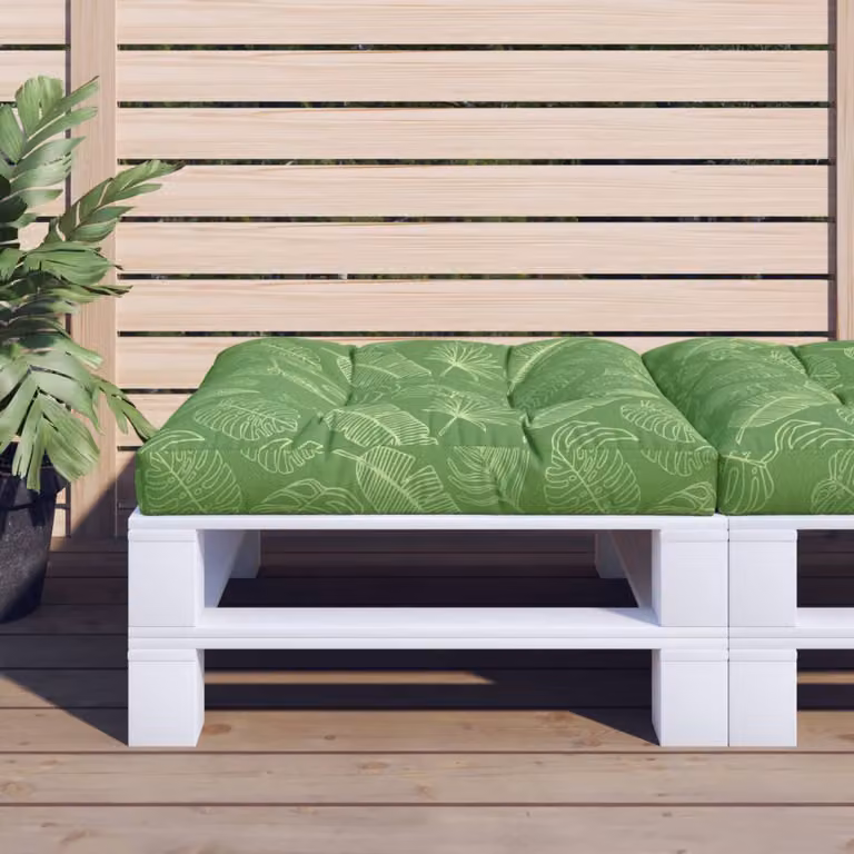 vidaXL Cuscino per Pallet con Motivo a Foglie Verde in Poliestere L/P/H: 70 x 70 x 12 cm