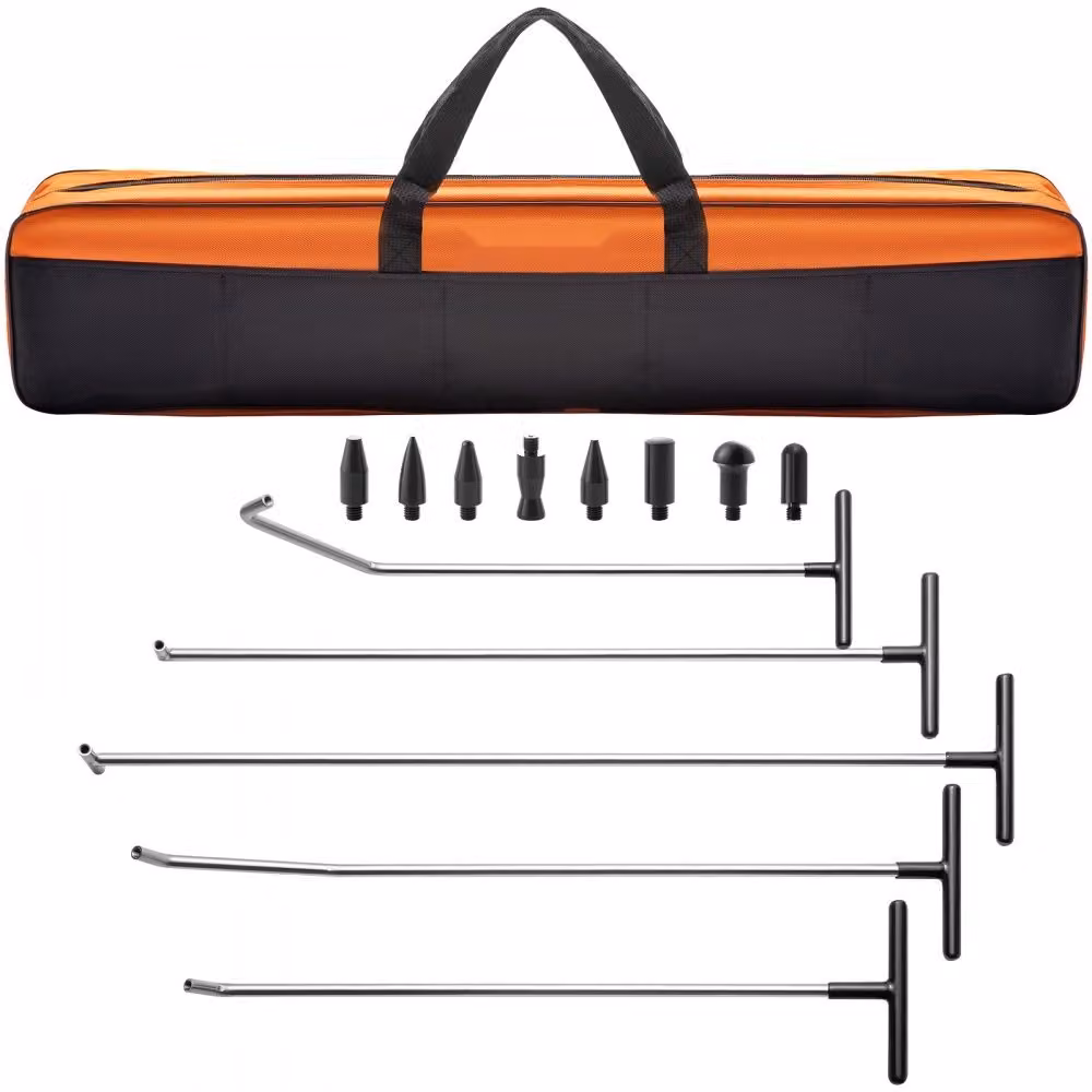 Strumento professionale per la rimozione delle ammaccature da grandine - Kit per la rimozione delle ammaccature con aste - Strumento per la riparazione delle ammaccature in 13 pezzi senza verniciatura - 5 aste in acciaio inox per ammaccature - 8 teste di