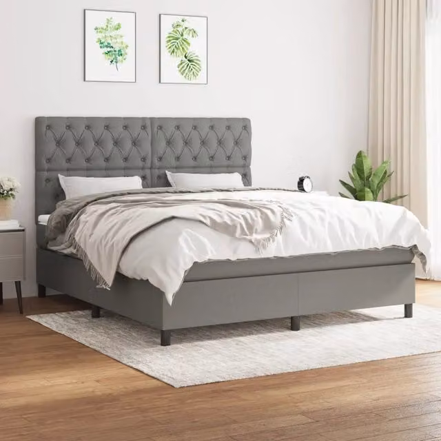 Letto Ibrido con Giroletto a Molle e Materasso vidaXL Grigio e Bianco L/P/H: 160 x 200 x 203 cm – 1