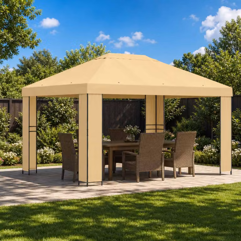 Gazebo vidaXL in acciaio e poliestere beige 4 x 3 m