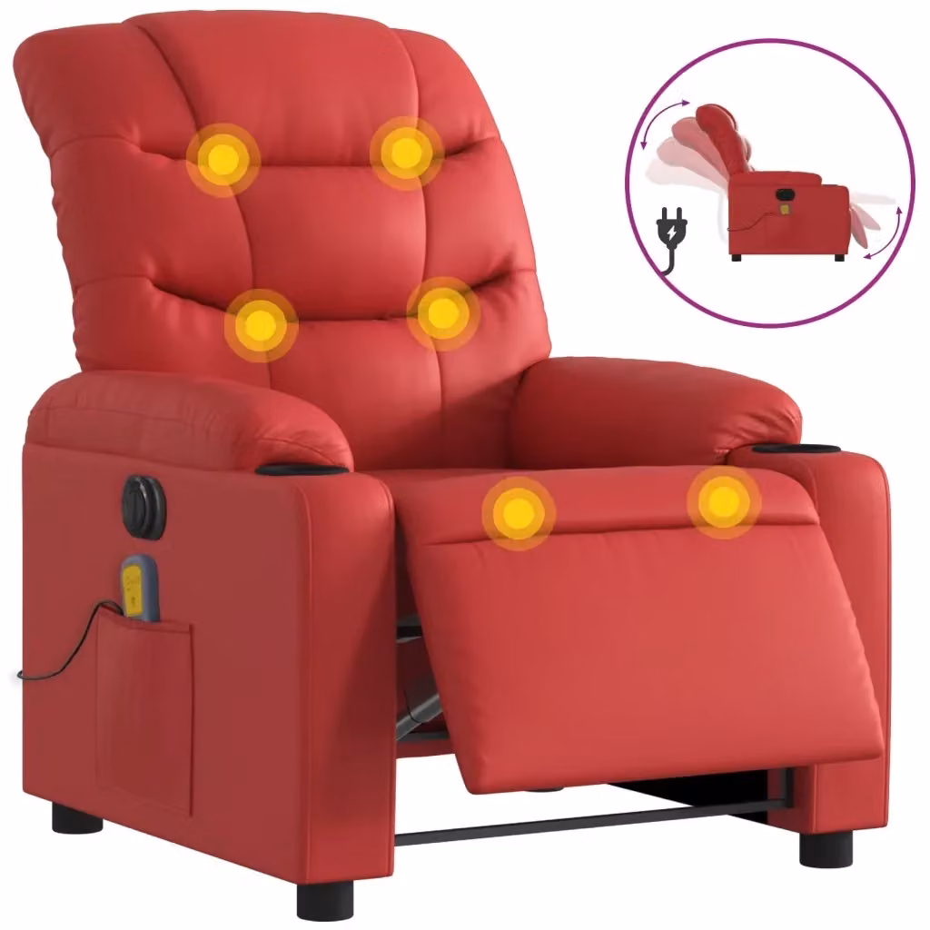 Poltrona Massaggio Elettrica Reclinabile vidaXL in Similpelle Rossa con Braccioli – 2