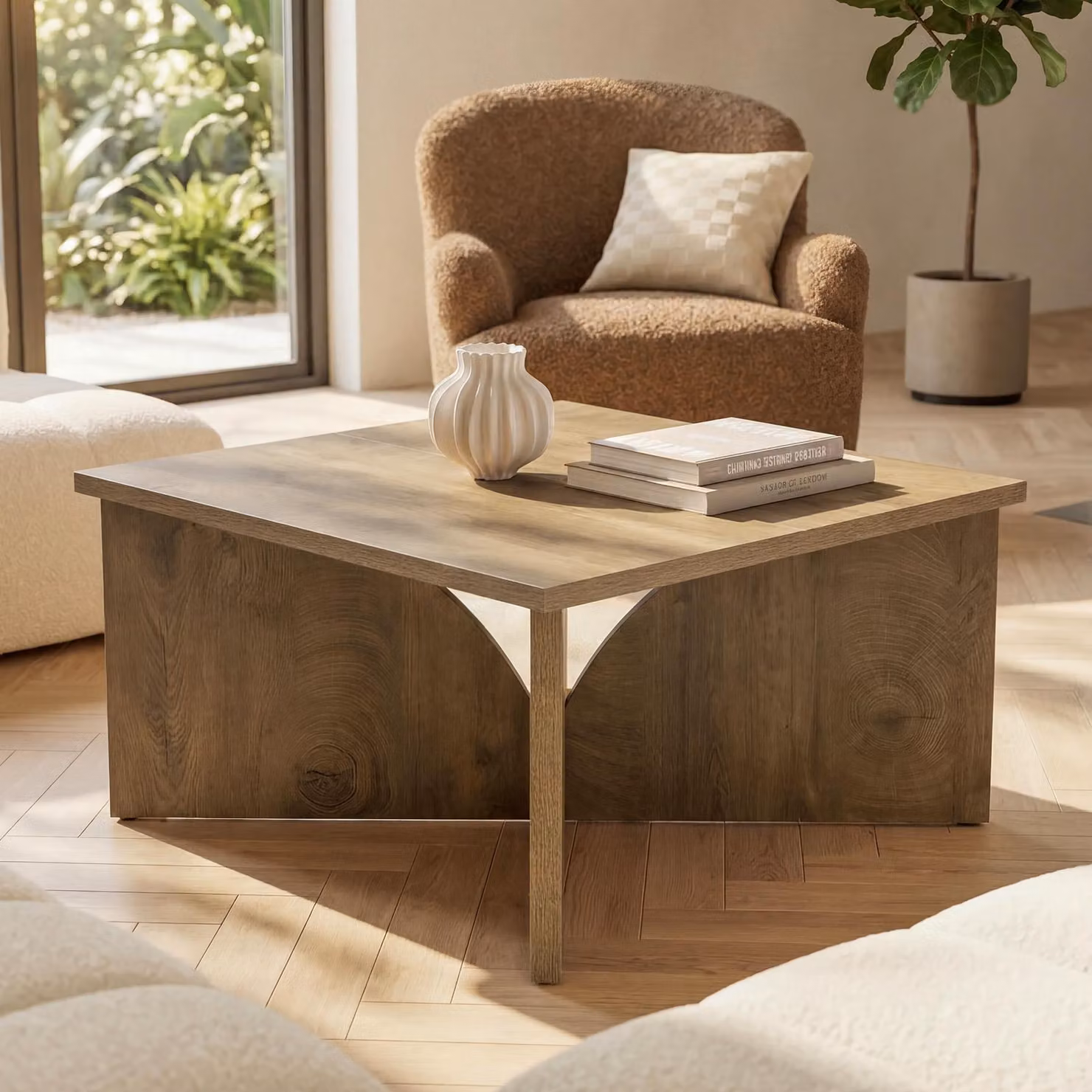 Tavolino quadrato Tribesigns per il soggiorno, tavolino da 80 cm in stile rustico con struttura robusta, facile da montare, rustico