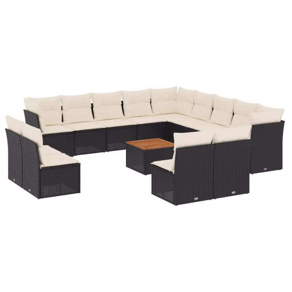 Set Divani da Giardino 14pz con Cuscini in Polyrattan Nero