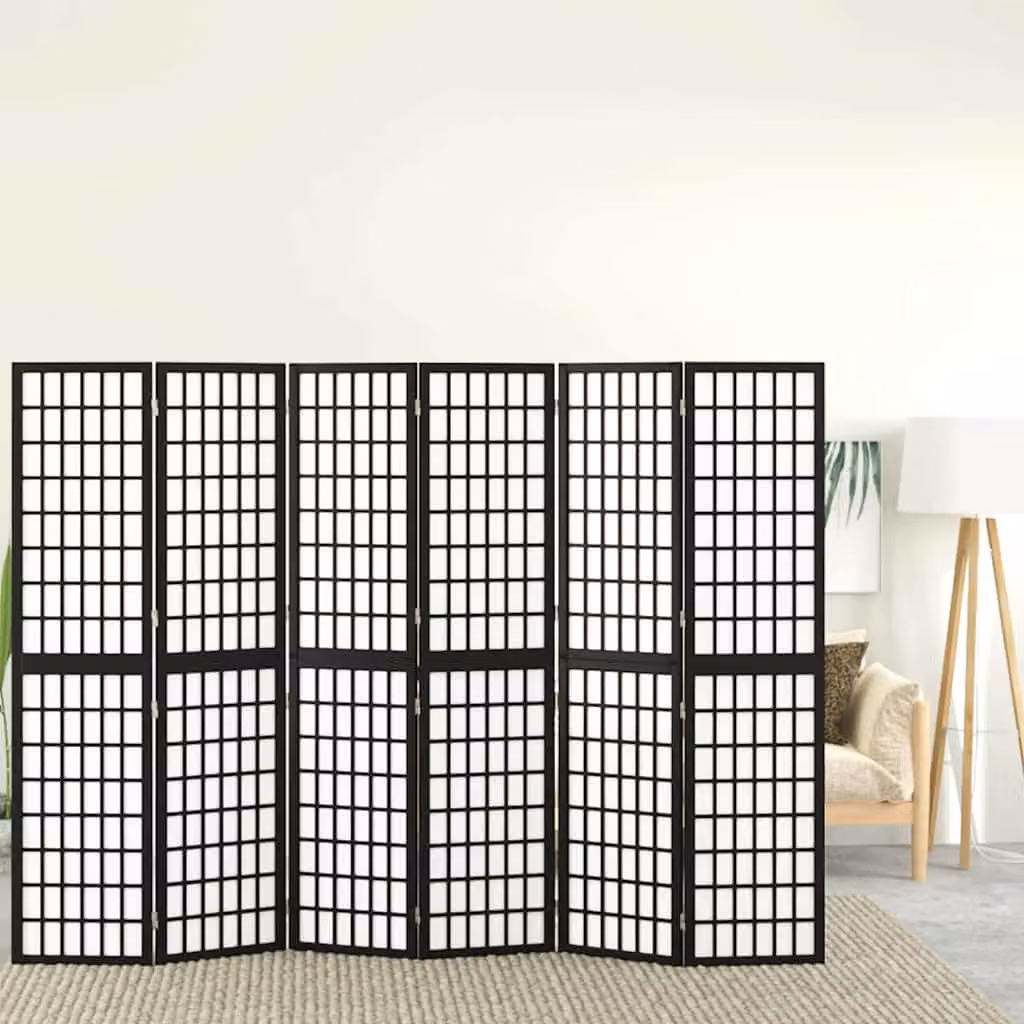 Divisorio Pieghevole vidaXL in Legno di Abete con 6 Pannelli Stile Giapponese Nero L: 240 cm, H: 170 cm