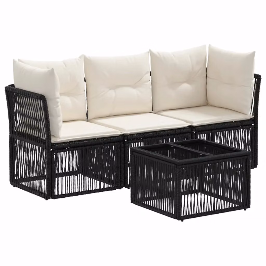 Set da giardino vidaXL a 4 pezzi in rattan nero con divano a L, poltrone e tavolino da esterno con cuscini inclusi – 2