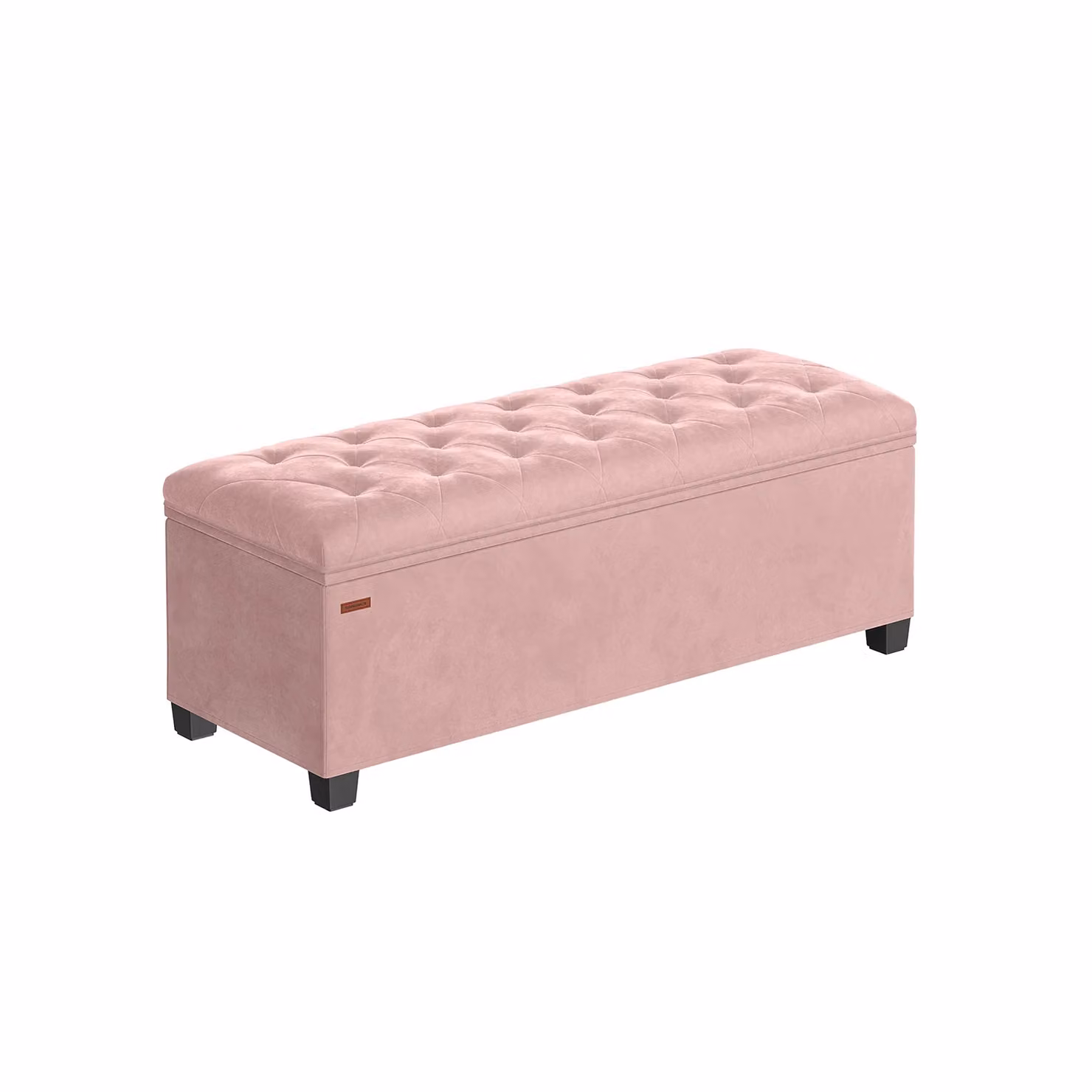 Cassapanca Pouf Contenitore Poggiapiedi con Gambe in Legno, Rosa Pastello