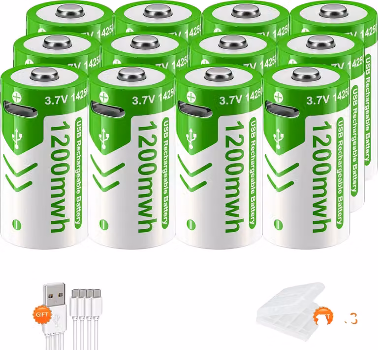 Batterie ricaricabili al litio, tensione di 3,7V, capacità di 1200mAh, confezione da 12 batterie